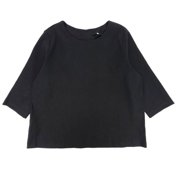 JARBO Linen Jewel Easy Top Blouse Matching Minimal Quiet Luxury Lagenlook Black - Picture 1 of 7